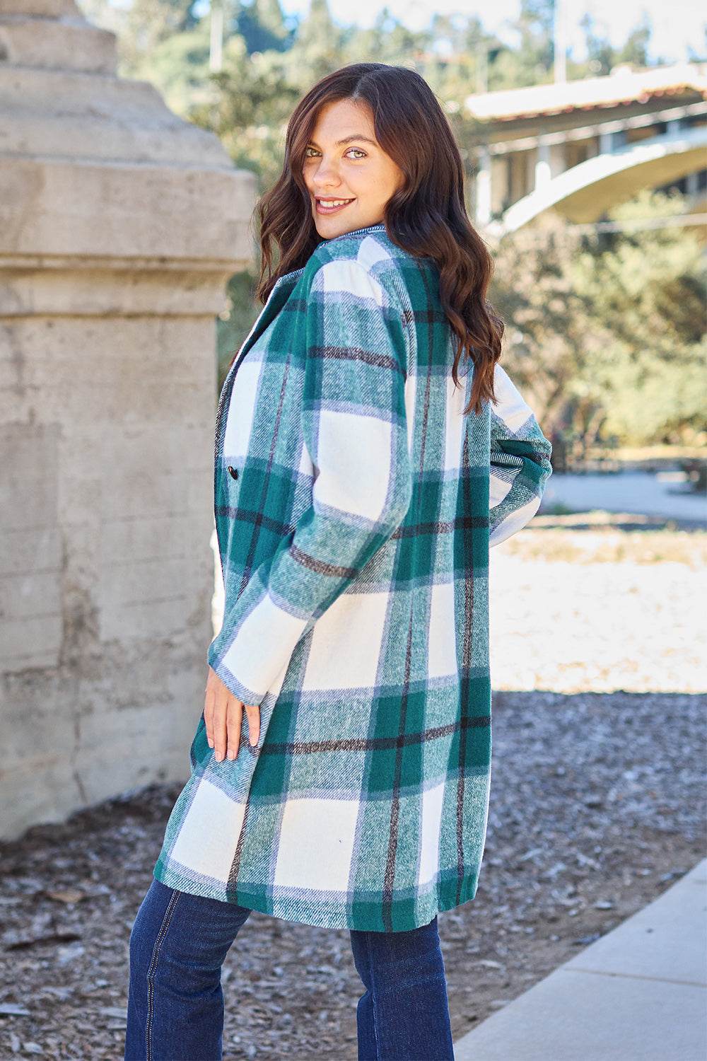 Double Take Full Size Plaid Button Up Lapel Collar Coat for a perfect OOTD – dress to impress outfits from Amexza