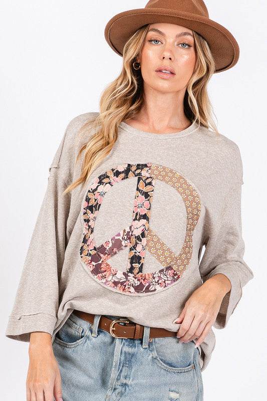SAGE + FIG Floral Peace Patch Round Neck Top - Amexza