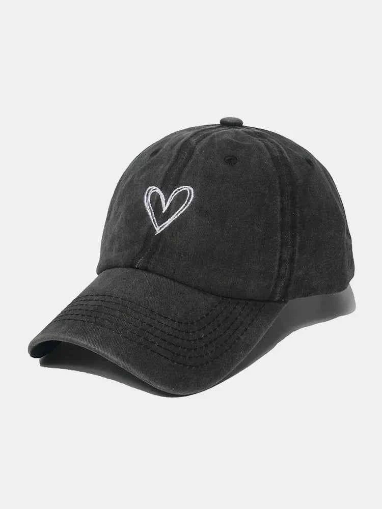 Embroidered Heart Washed Cotton Baseball Cap Black One Size for a perfect OOTD – dress to impress outfits from Amexza