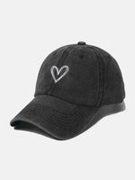 Embroidered Heart Washed Cotton Baseball Cap Black One Size for a perfect OOTD – dress to impress outfits from Amexza