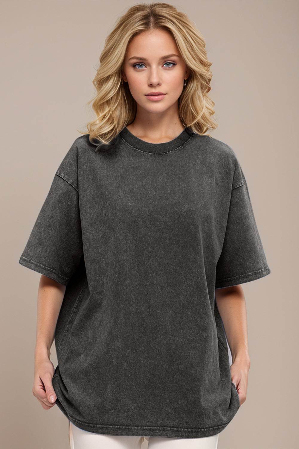 Basic Bae Round Neck Half Sleeve T-Shirt Dark Gray for a perfect OOTD – dress to impress outfits from Amexza