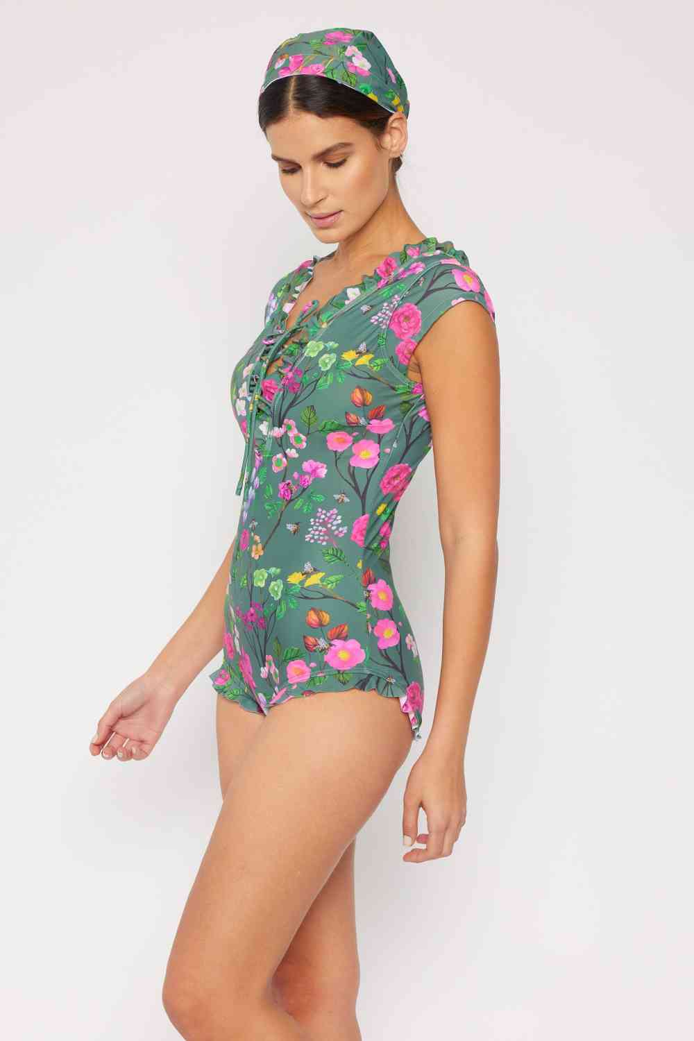 Marina West Swim Bring Me Flowers V-Neck One Piece Swimsuit In Sage for a perfect OOTD – dress to impress outfits from Amexza