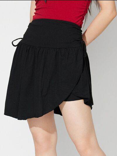 Side Tie Asymmetric Hem Mini Skirt Black for a perfect OOTD – dress to impress outfits from Amexza