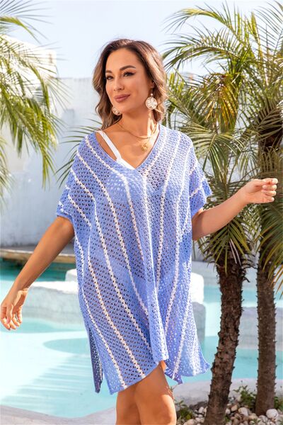 Angel Wings Openwork V-Neck Short Sleeve Cover Up for a perfect OOTD – dress to impress outfits from Amexza