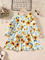 Kids Sunflower Print Round Neck Long Sleeve Dress for a perfect OOTD – dress to impress outfits from Amexza