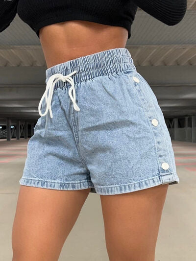 Drawstring High Waist Denim Shorts Light for a perfect OOTD – dress to impress outfits from Amexza