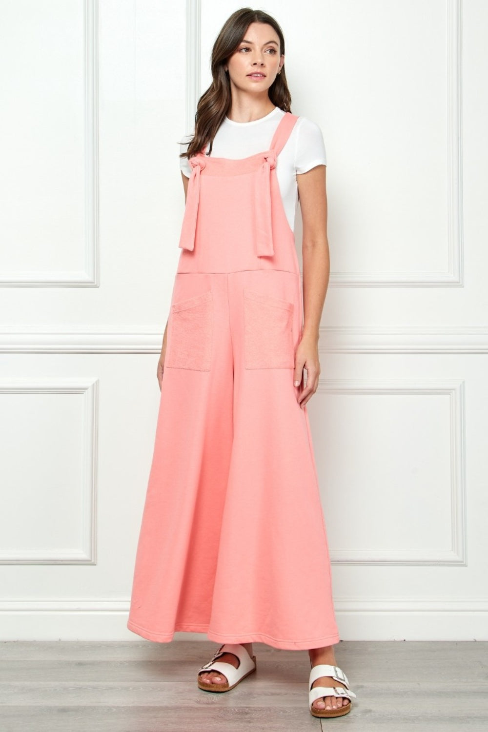 Veveret Wide Strap French Terry Overalls PINK for a perfect OOTD – dress to impress outfits from Amexza