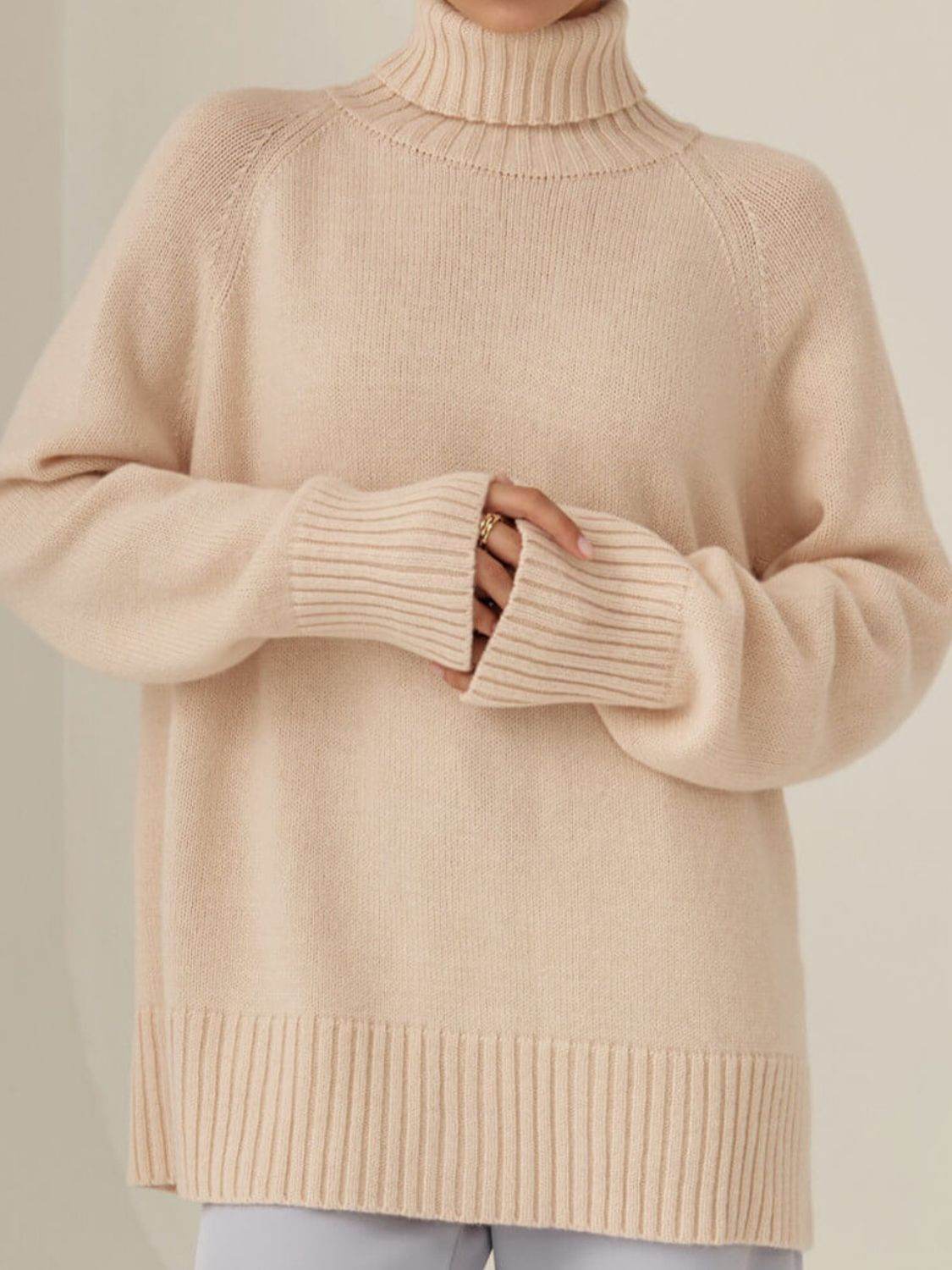 Turtle Neck Raglan Sleeve Sweater - Amexza