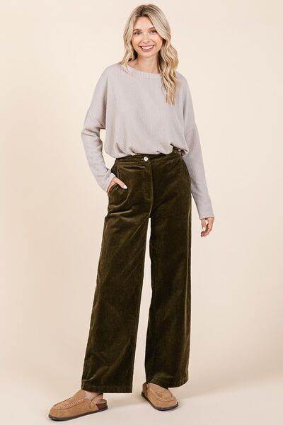 Mittoshop Corduroy Back Elastic Waist Pants - Amexza