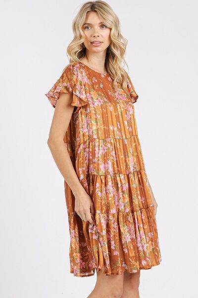 Mittoshop Flower Print Round Neck Flutter Sleeve Tiered Dress for a perfect OOTD – dress to impress outfits from Amexza