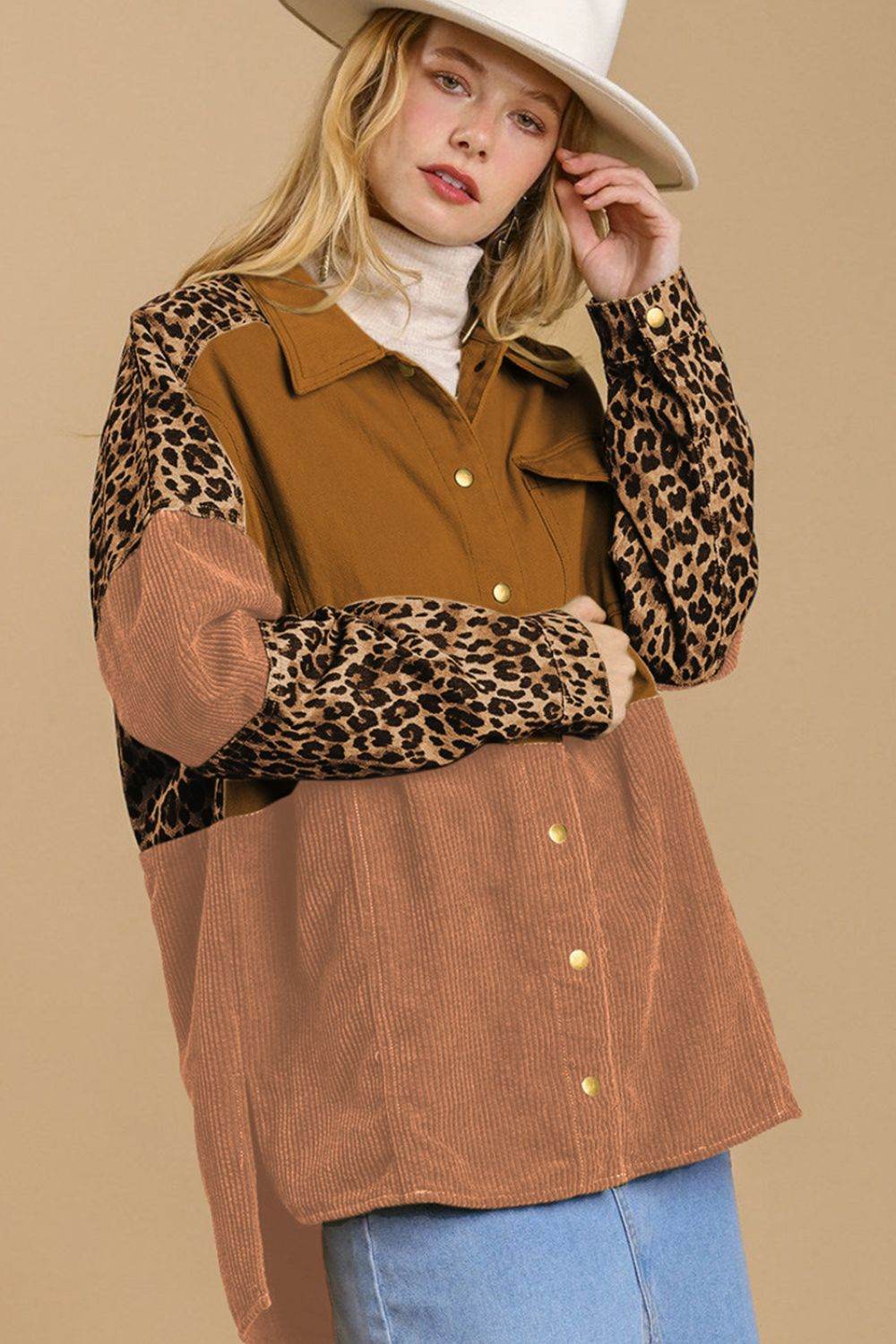 High-Low Leopard Snap Down Shacket for a perfect OOTD – dress to impress outfits from Amexza