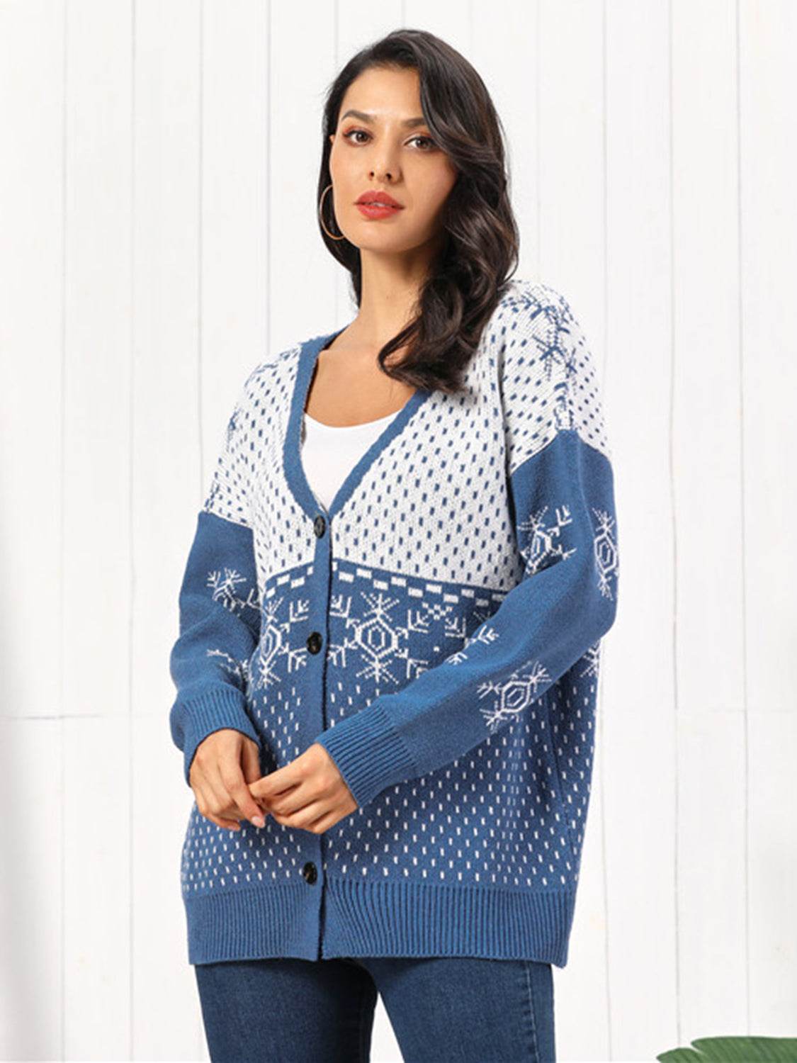 Snowflake Button Down Cardigan for a perfect OOTD – dress to impress outfits from Amexza