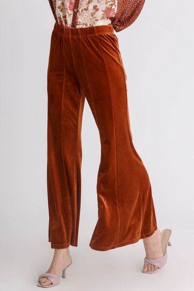 Umgee High Rise Elastic Waist Flare Pants Terracotta for a perfect OOTD – dress to impress outfits from Amexza