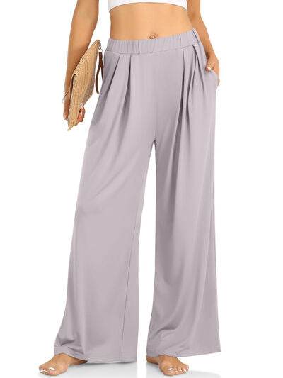 Elastic Waist Wide Leg Pants Light Gray for a perfect OOTD – dress to impress outfits from Amexza