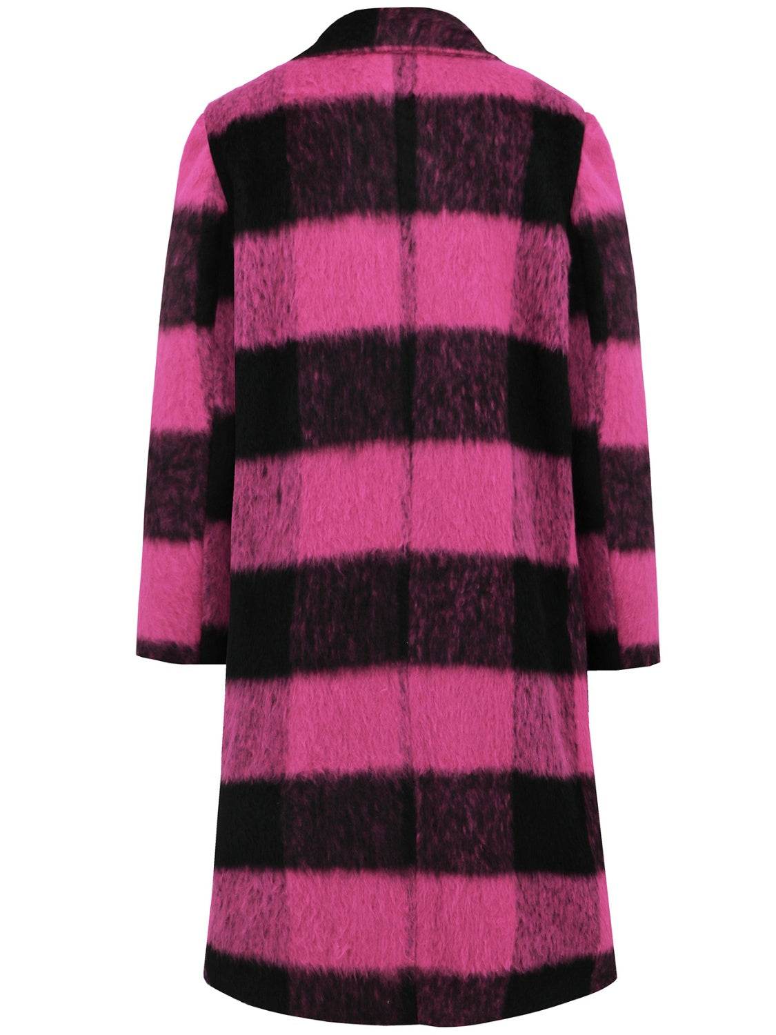 Plaid Double-Breasted Long Sleeve Coat - Amexza