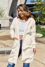 Double Take Full Size Hooded Teddy Bear Jacket with Thumbholes - Amexza