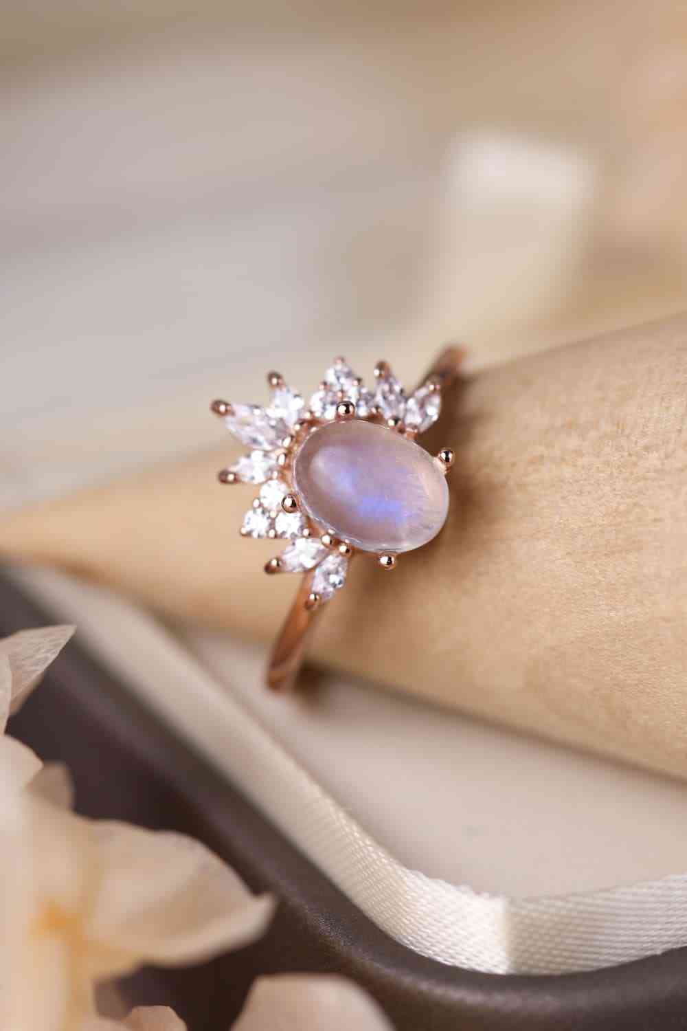 High Quality Natural Moonstone 18K Rose Gold-Plated 925 Sterling Silver Ring for a perfect OOTD – dress to impress outfits from Amexza