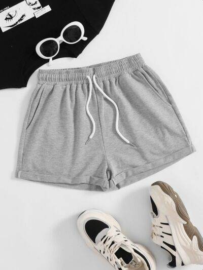 Drawstring Pocketed Elastic Waist Shorts Gray for a perfect OOTD – dress to impress outfits from Amexza