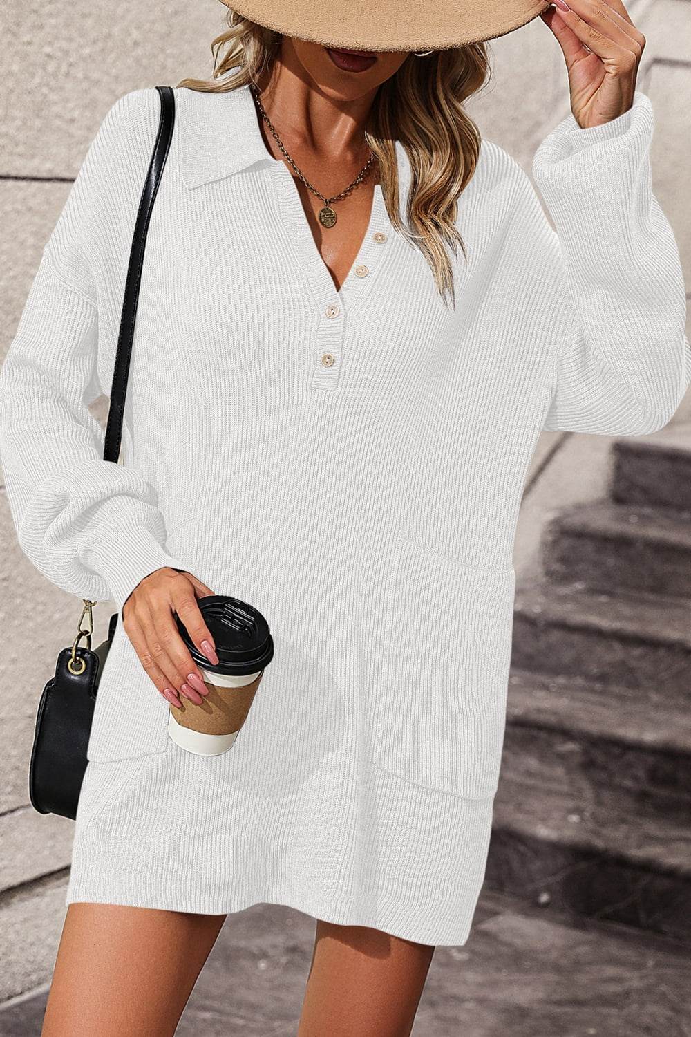 Johnny Collar Drop Shoulder Sweater Dress for a perfect OOTD – dress to impress outfits from Amexza