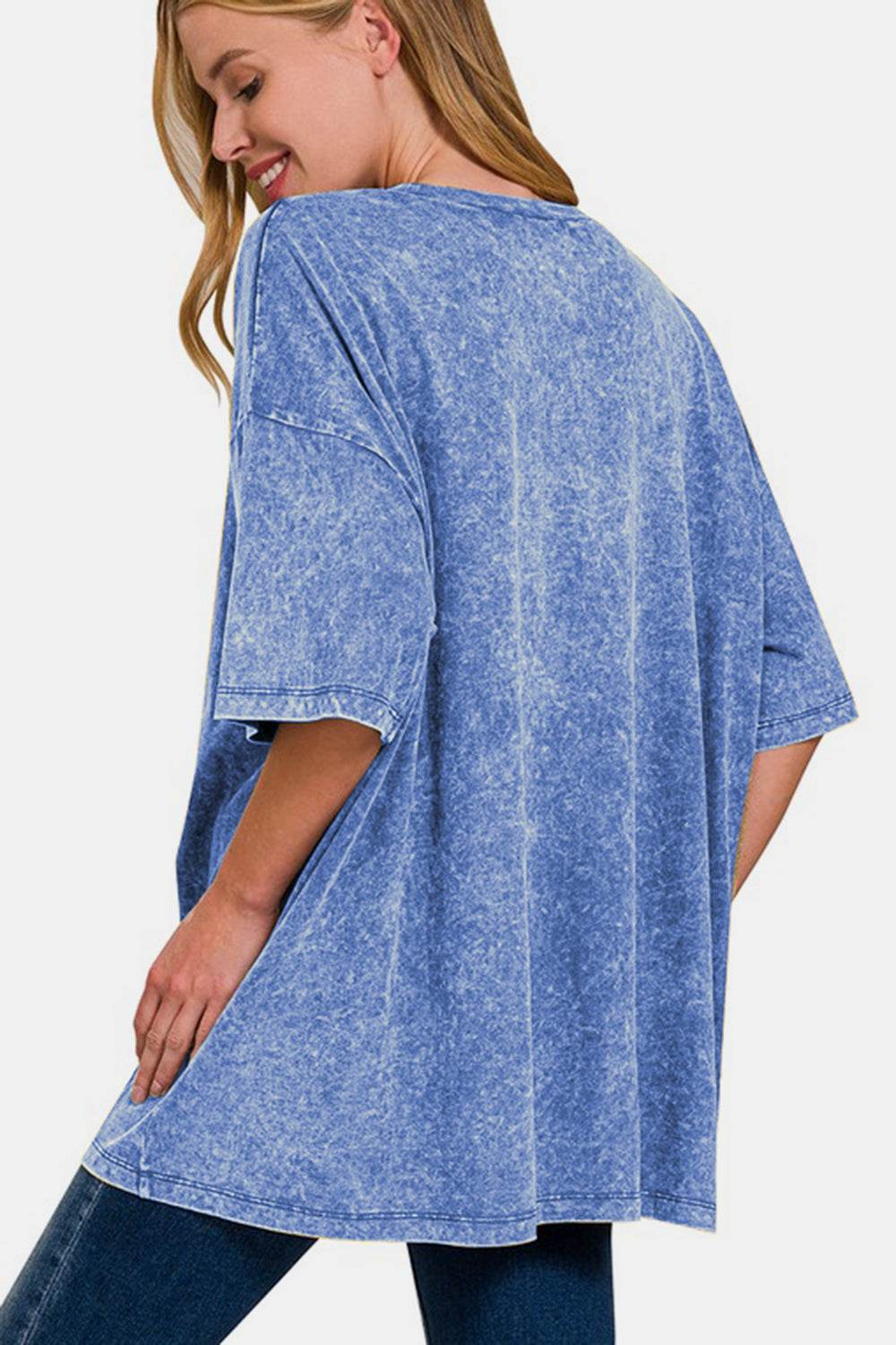 Zenana Full Size Washed Round Neck Drop Shoulder Oversized T-Shirt - Amexza