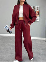 Baseball Collar Zip Up Top and Drawstring Paants Set for a perfect OOTD – dress to impress outfits from Amexza