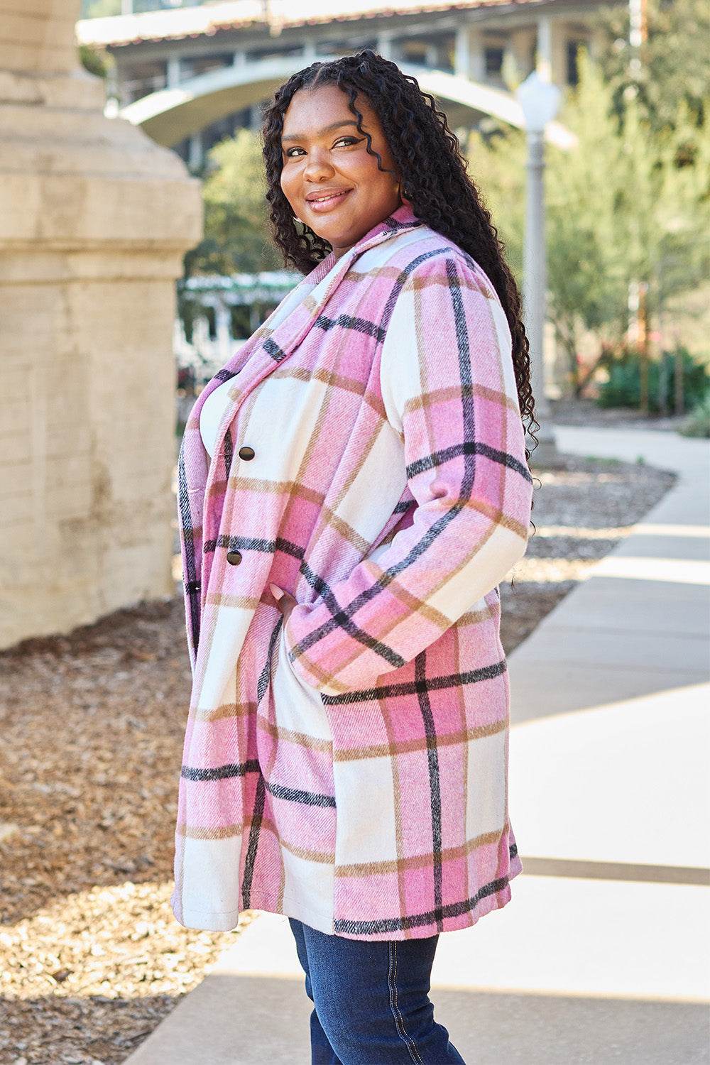 Double Take Full Size Plaid Button Up Lapel Collar Coat for a perfect OOTD – dress to impress outfits from Amexza