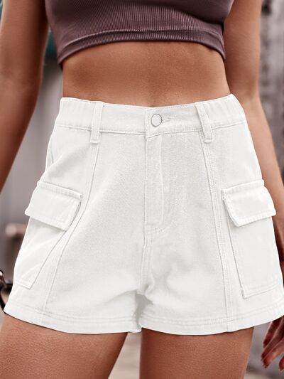 High Waist Denim Shorts with Pockets White for a perfect OOTD – dress to impress outfits from Amexza