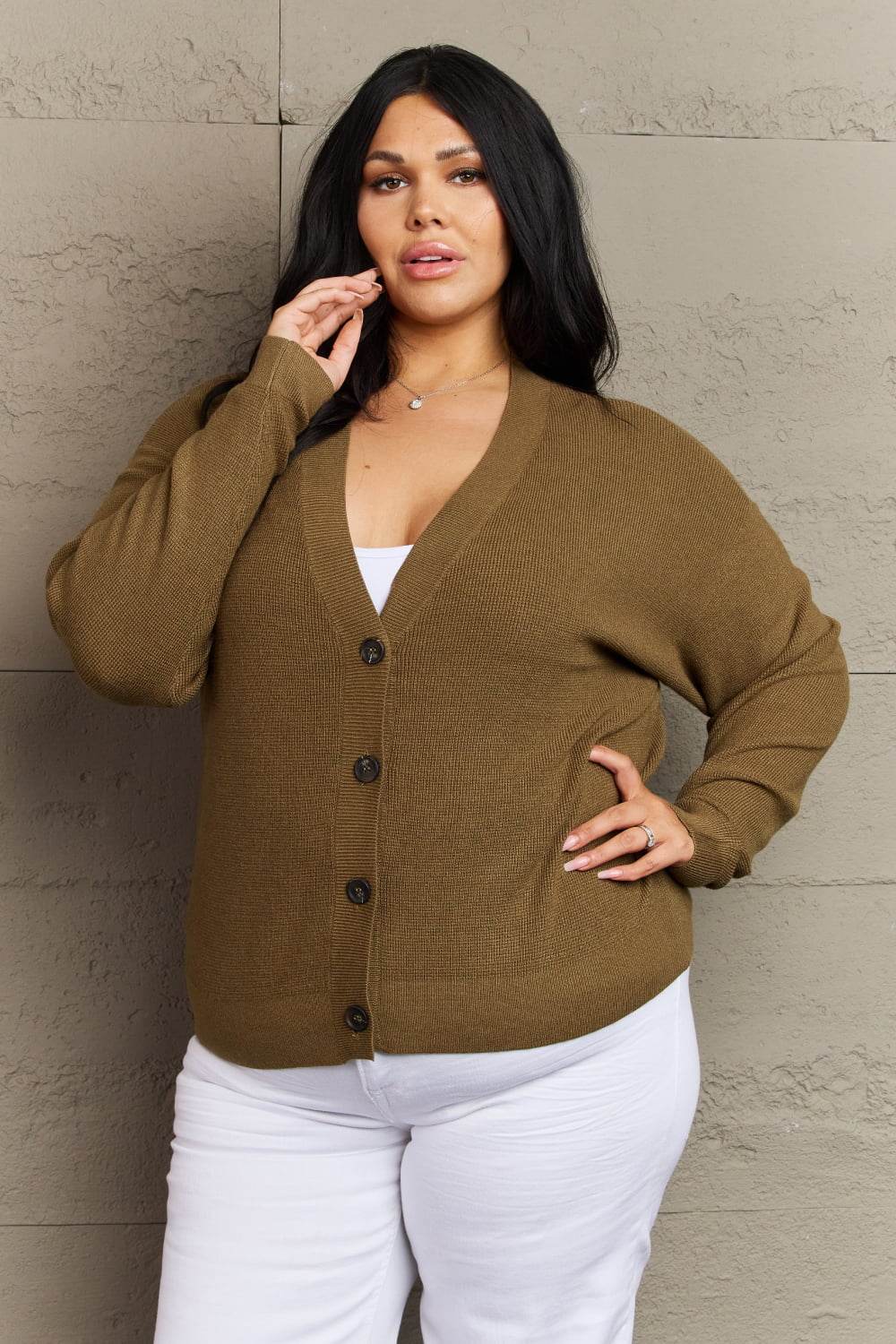 Zenana Kiss Me Tonight Full Size Button Down Cardigan in Olive - Amexza