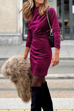 Ruched Mock Neck Long Sleeve Dress for a perfect OOTD – dress to impress outfits from Amexza