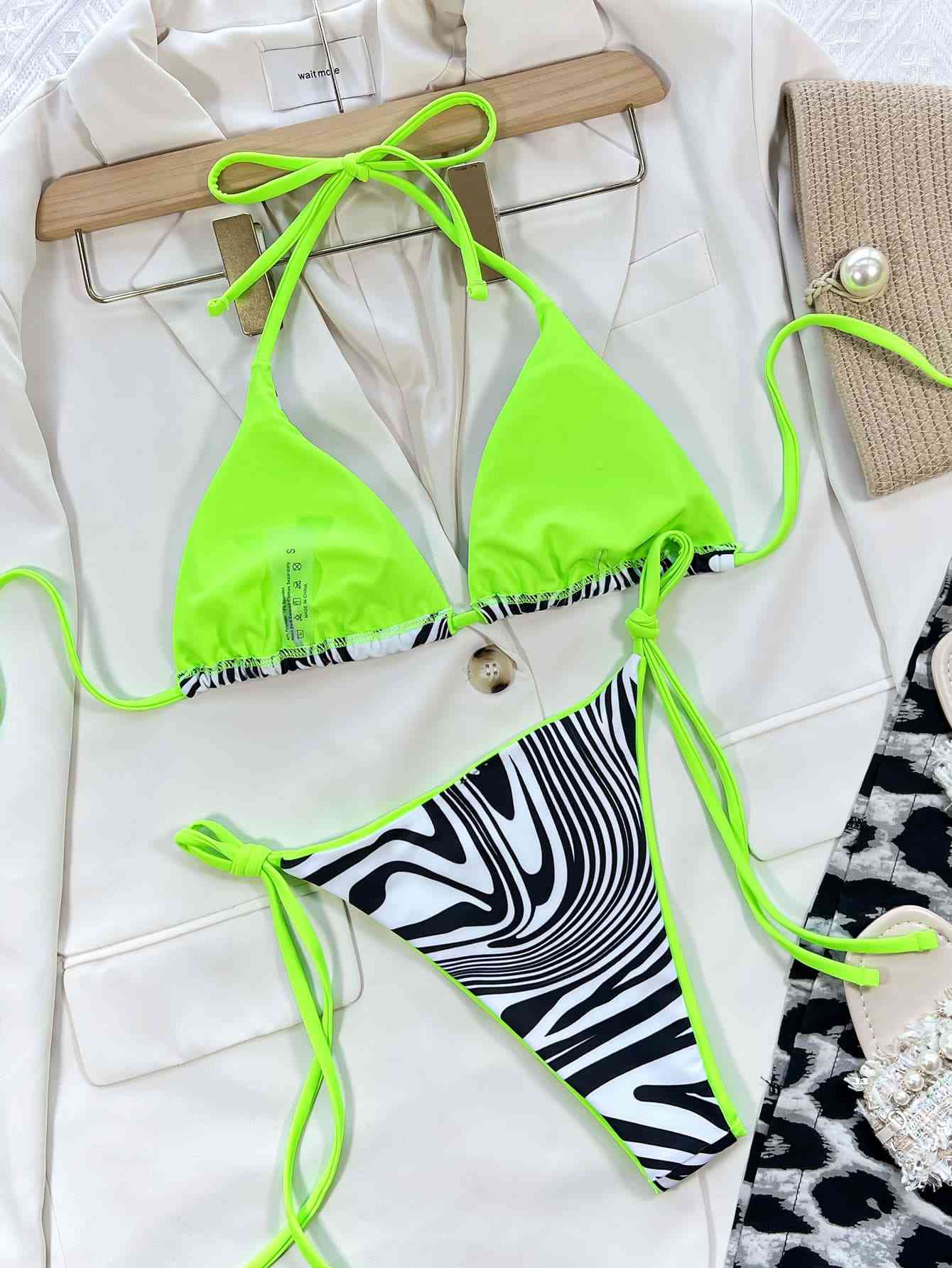 Zebra Print Halter Neck Bikini Set for a perfect OOTD – dress to impress outfits from Amexza