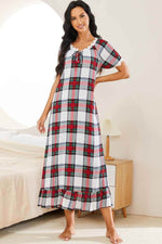 Plaid Lace Trim Ruffle Hem Night Dress Plaid for a perfect OOTD – dress to impress outfits from Amexza