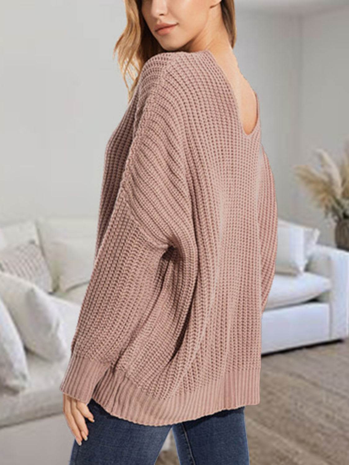 V-Neck Batwing Dropped Shoulder Sweater for a perfect OOTD – dress to impress outfits from Amexza