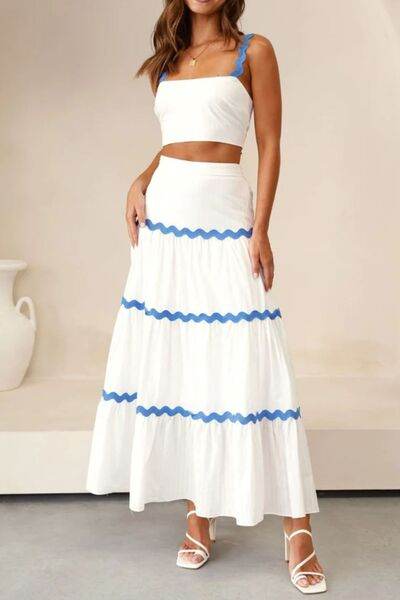 Contrast Trim Cami and Maxi Skirt Set White for a perfect OOTD – dress to impress outfits from Amexza