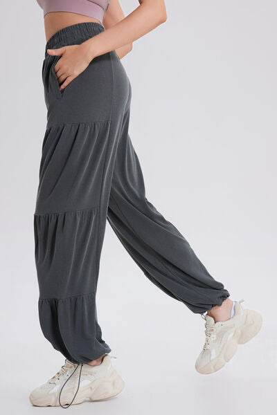 Basic Bae Drawstring Elastic Waist Ruched Joggers for a perfect OOTD – dress to impress outfits from Amexza