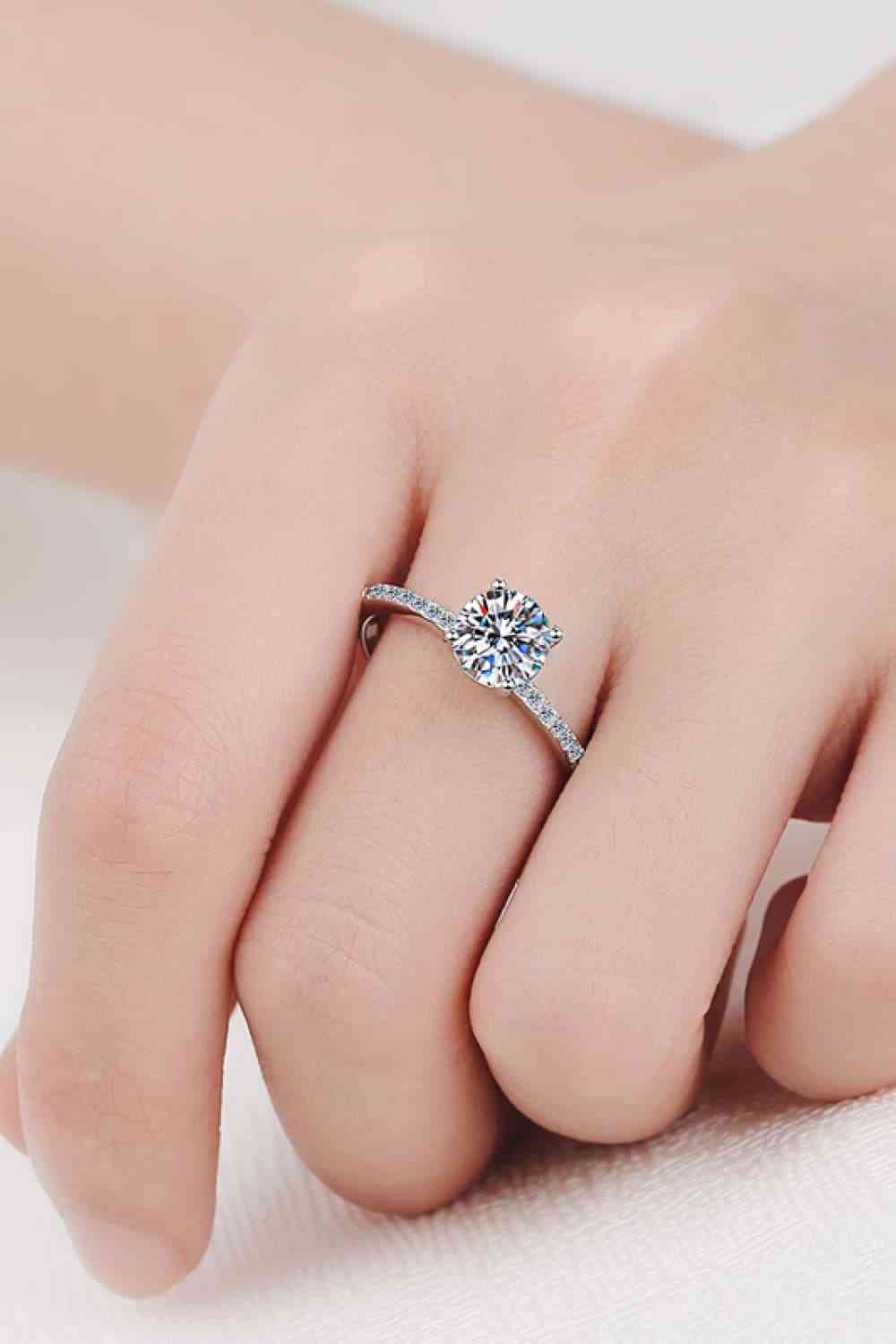 1 Carat Moissanite Rhodium-Plated Side Stone Ring for a perfect OOTD – dress to impress outfits from Amexza