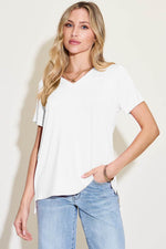 Basic Bae Bamboo Full Size V-Neck High-Low T-Shirt - Amexza