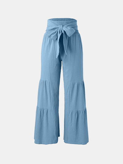 Tied Ruched Wide Leg Pants Sky Blue for a perfect OOTD – dress to impress outfits from Amexza