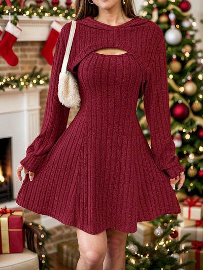 Wide Strap Dress and Long Sleeve Hooded Top Set Rust for a perfect OOTD – dress to impress outfits from Amexza