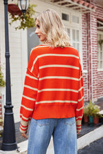 Striped Johnny Collar Sweater for a perfect OOTD – dress to impress outfits from Amexza