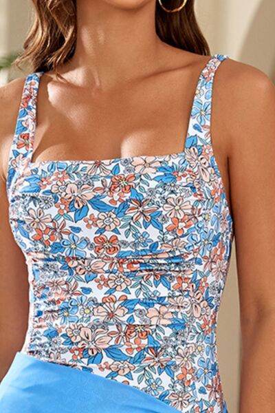 Printed Square Neck Wide Strap One-Piece Swimwear for a perfect OOTD – dress to impress outfits from Amexza