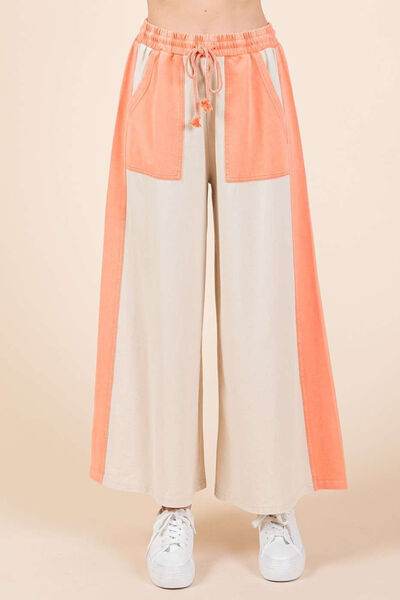 Mittoshop Color Block Wide Leg Pants Khaki Coral for a perfect OOTD – dress to impress outfits from Amexza