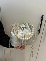 Drawstring Pearl Bucket Bag Light Blue One Size for a perfect OOTD – dress to impress outfits from Amexza