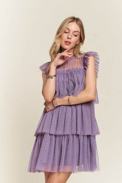 ADORA Layered Ruffled Cap Sleeve Mesh Dress Mauve for a perfect OOTD – dress to impress outfits from Amexza