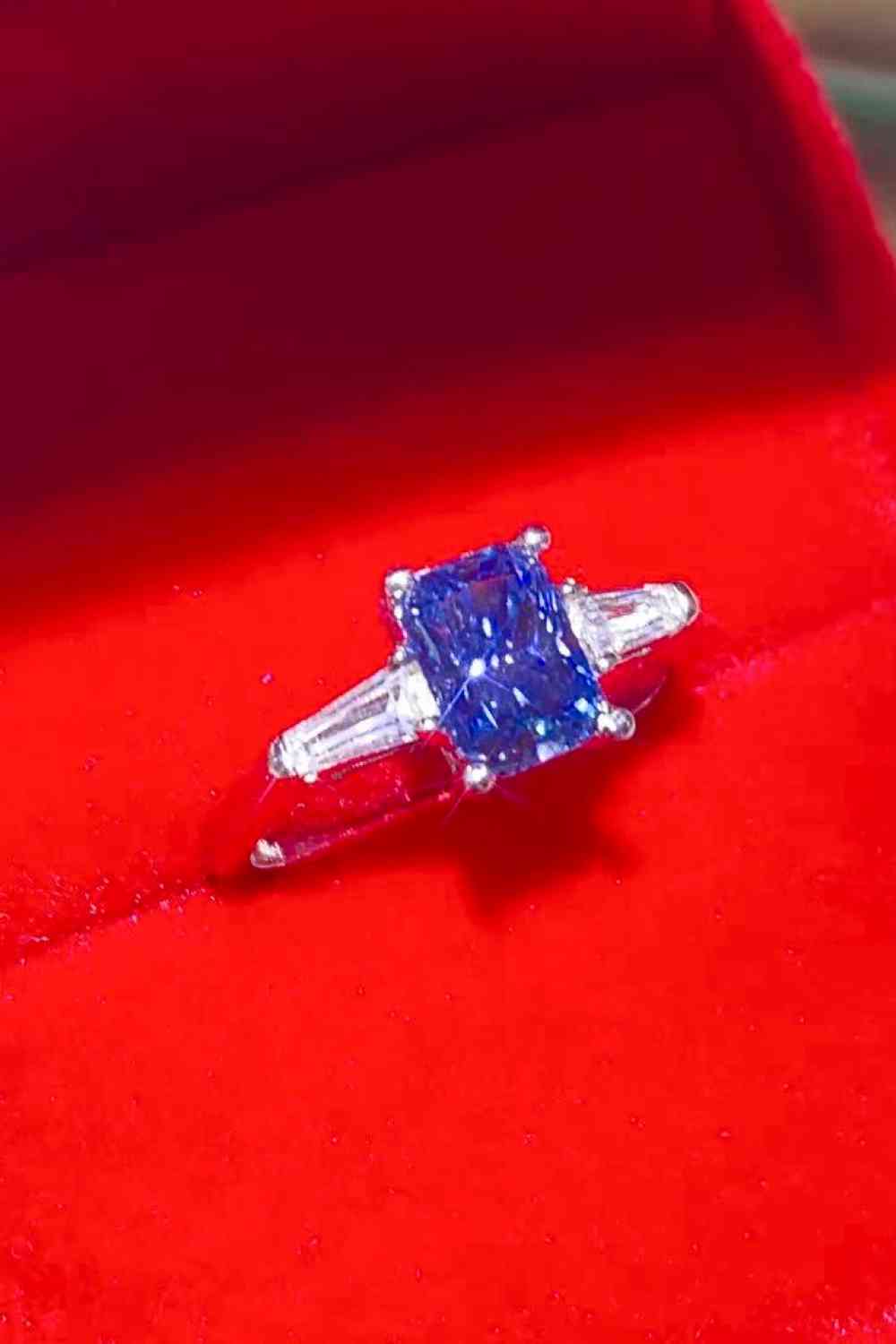 1 Carat Moissanite Platinum-Plated Rectangle Ring in Blue for a perfect OOTD – dress to impress outfits from Amexza