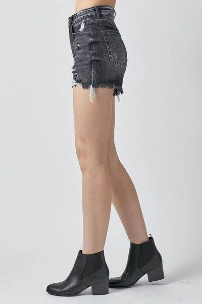 RISEN Full Size High Rise Distressed Denim Shorts - Amexza