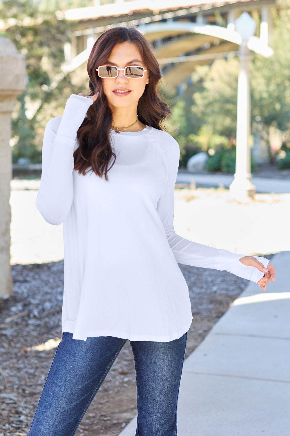 Basic Bae Full Size Round Neck Long Sleeve T-Shirt White for a perfect OOTD – dress to impress outfits from Amexza