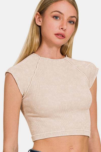 Zenana Ribbed Round Neck Cropped Top for a perfect OOTD – dress to impress outfits from Amexza