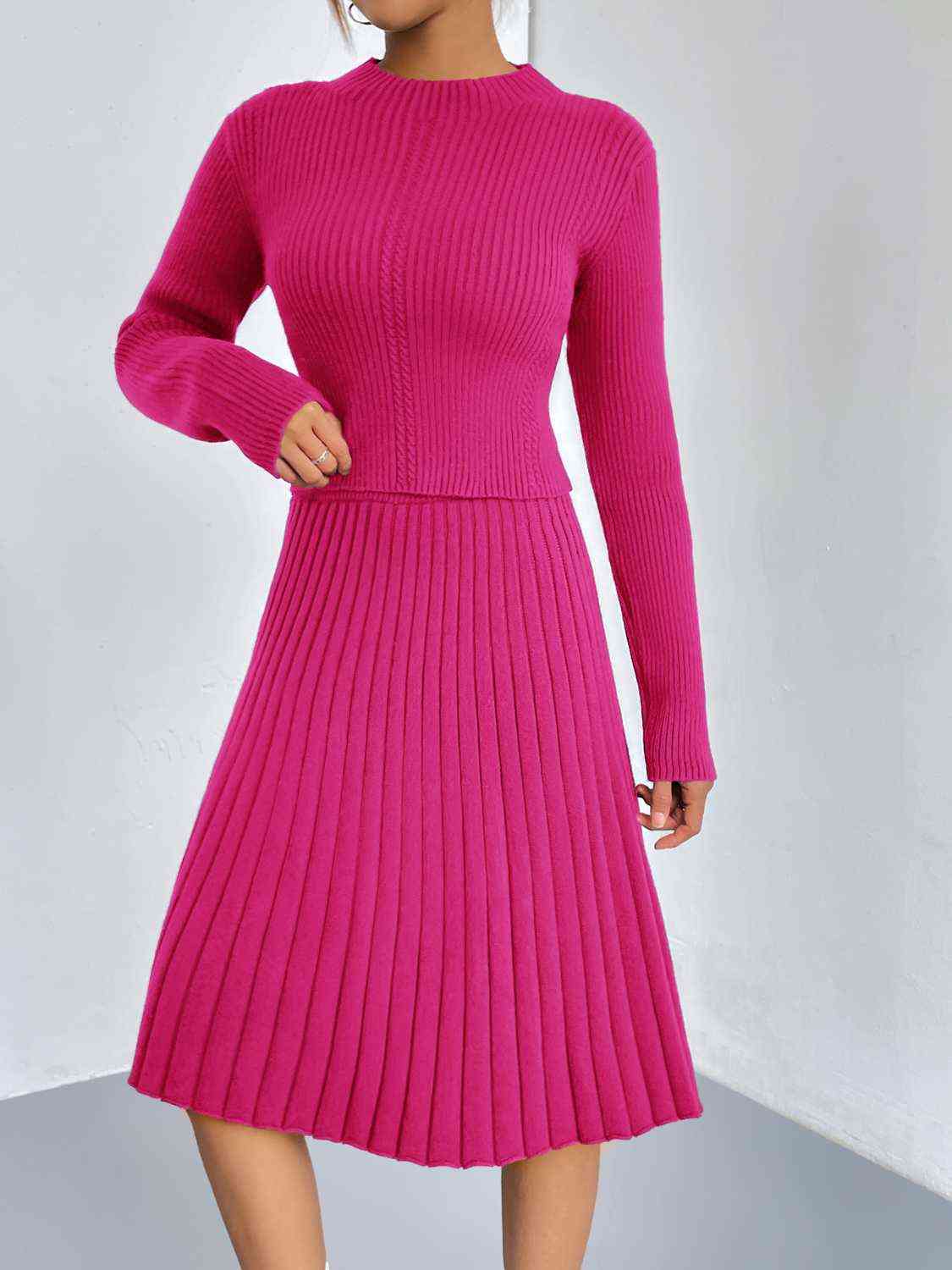 Rib-Knit Sweater and Skirt Set Hot Pink for a perfect OOTD – dress to impress outfits from Amexza