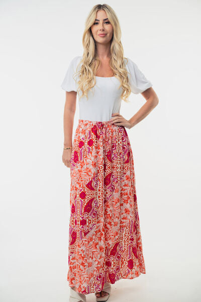 White Birch Full Size High Waisted Floral Woven Skirt Orange for a perfect OOTD – dress to impress outfits from Amexza