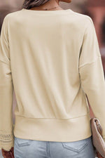 Lace Detail V-Neck Long Sleeve T-Shirt - Amexza